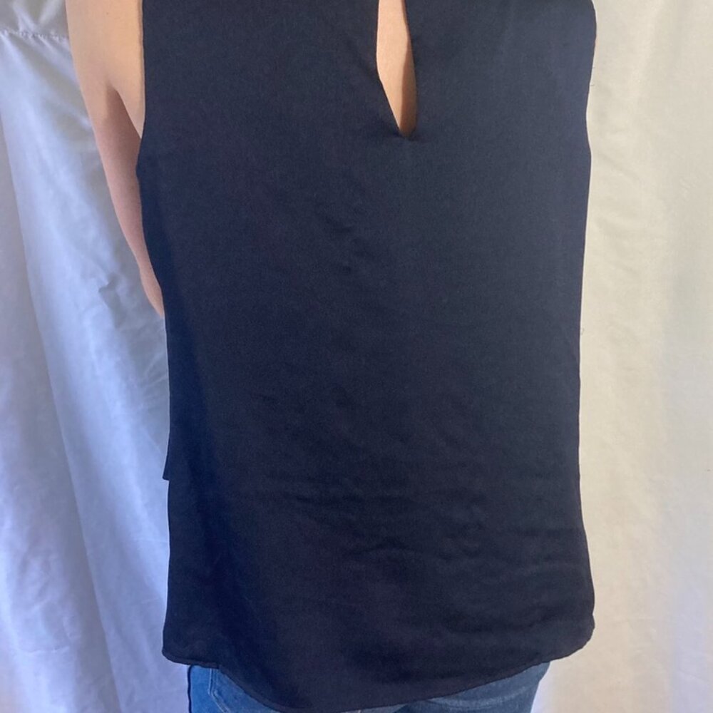 Navy Ruffle-Front Sleeveless Top - Picture 3 of 5